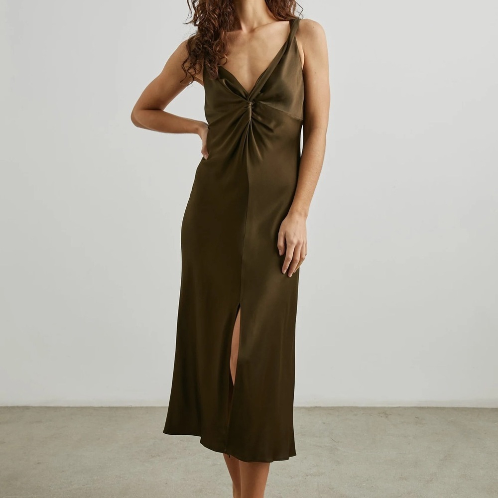 Rails Viviana Dress Dark Moss Green Satin Midi Dress NWT Size S